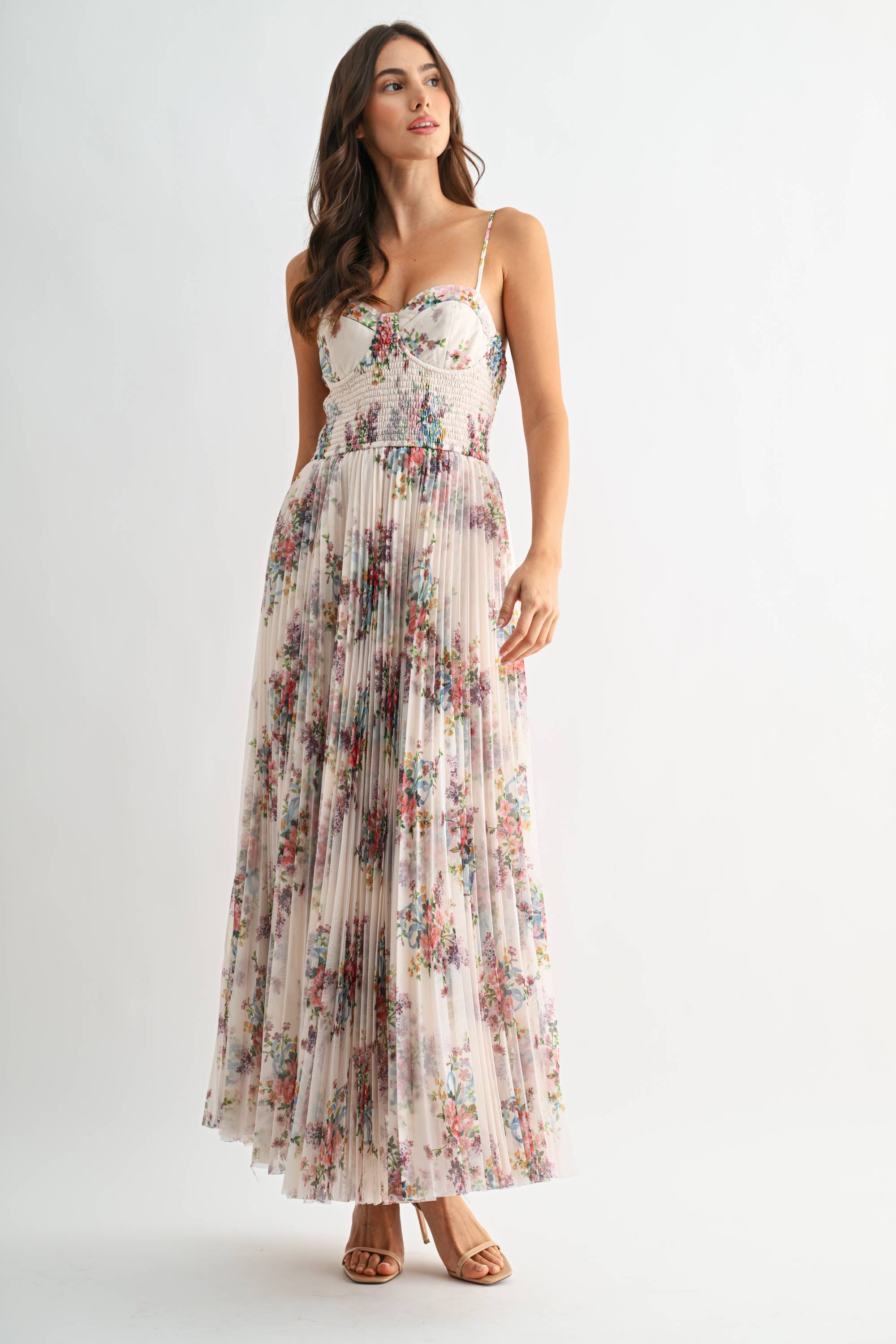 MIDNIGHT BLOOM PLEATED MAXI DRESS *FS