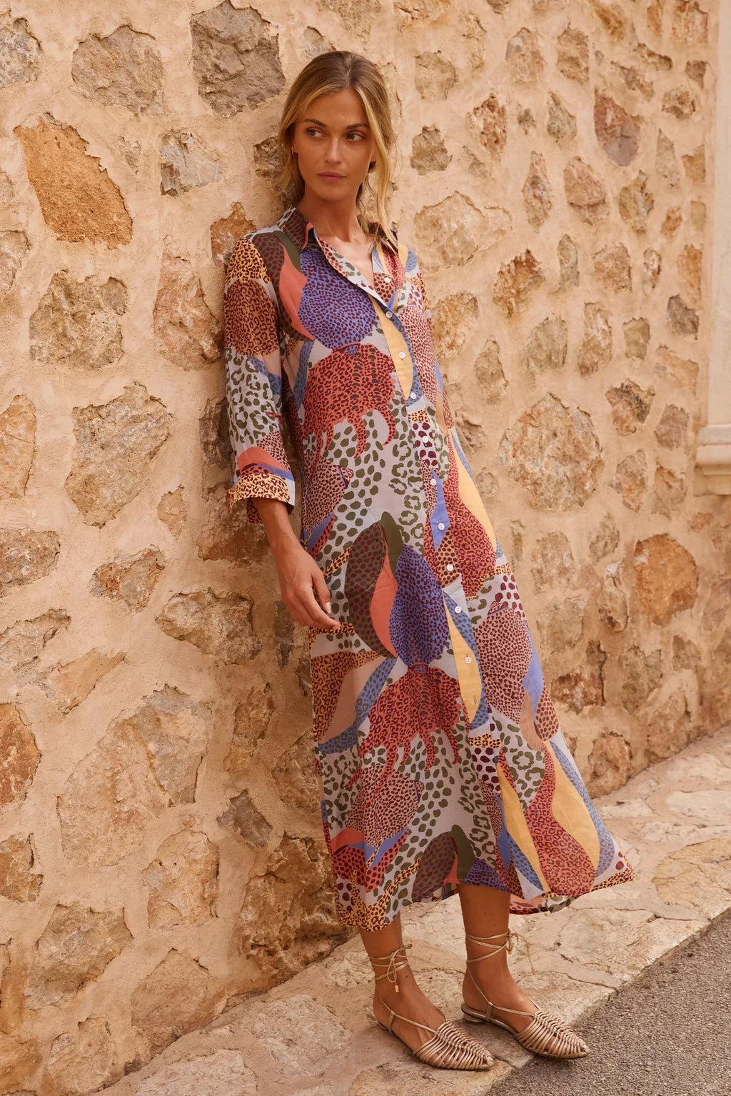 Oliphant Shirt Dress Midi-Nautilus Coral