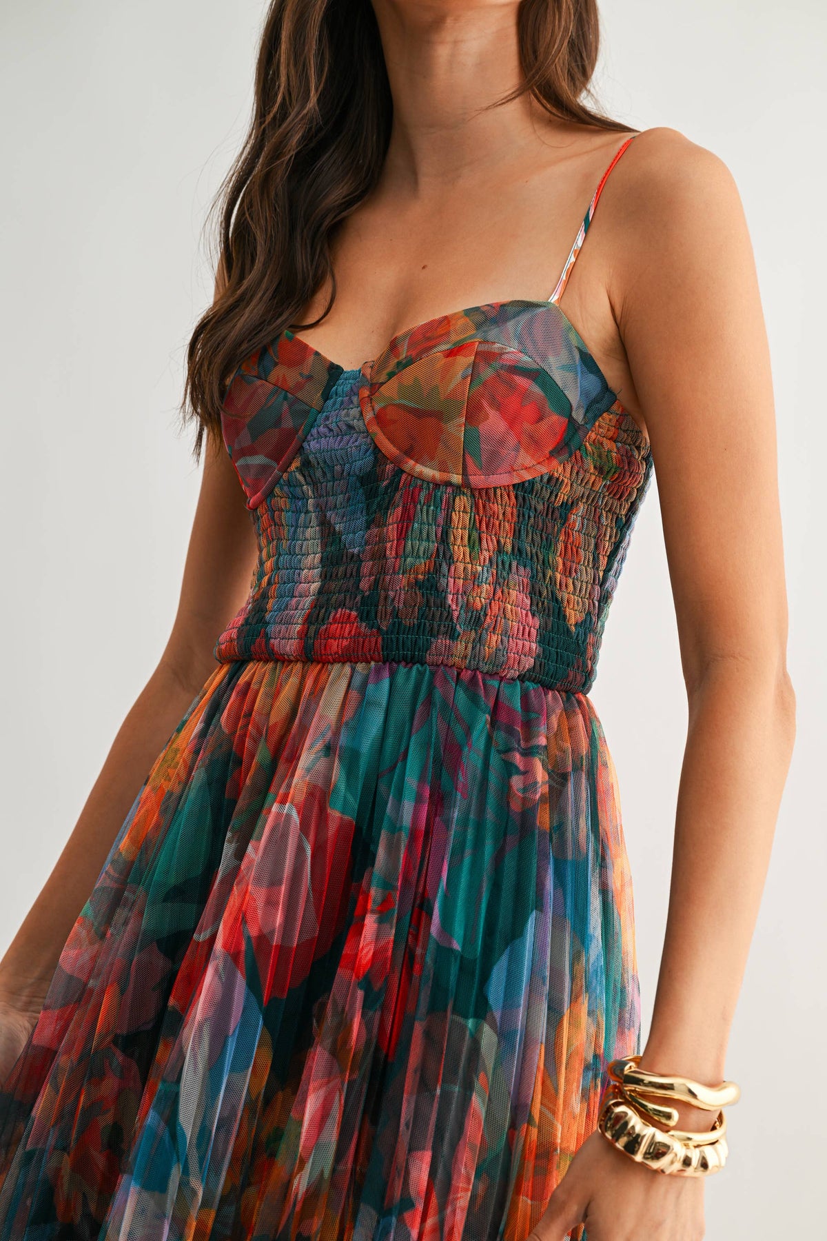 MIDNIGHT BLOOM PLEATED MAXI DRESS *FS