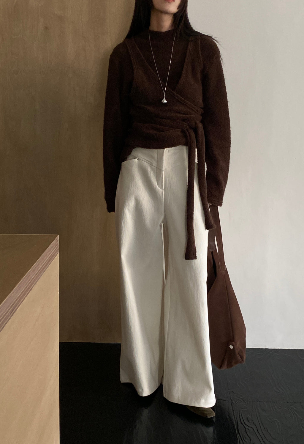 Cream Corduroy Wide leg pants