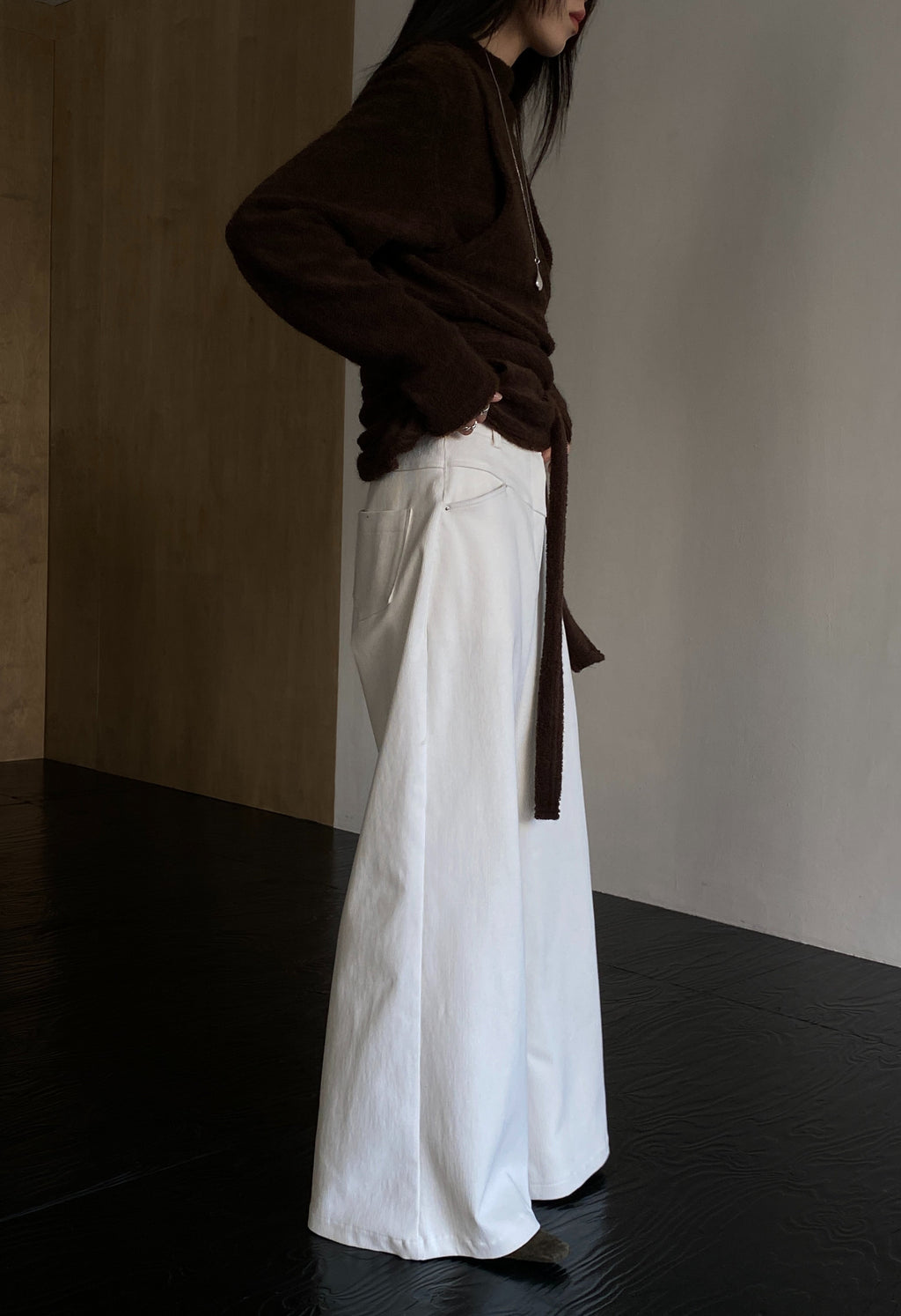 Cream Corduroy Wide leg pants