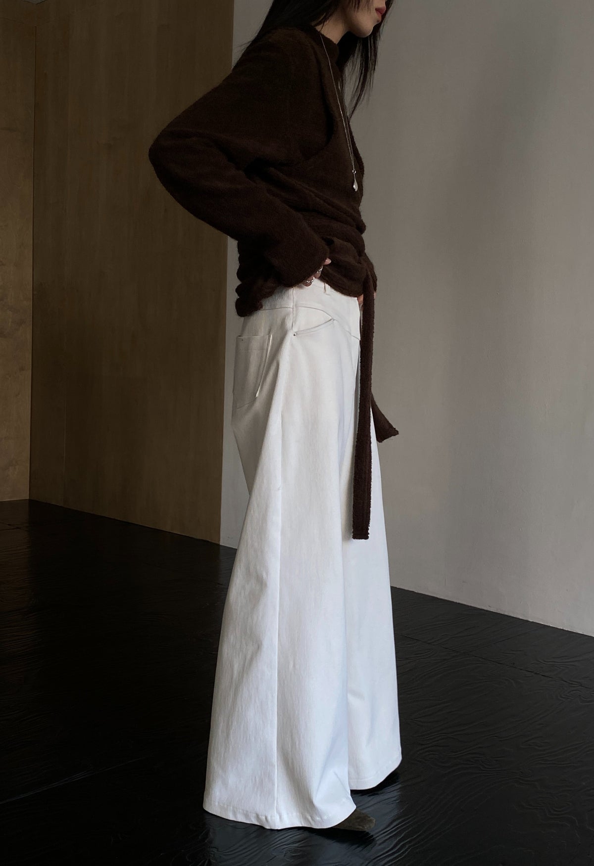 Cream Corduroy Wide leg pants