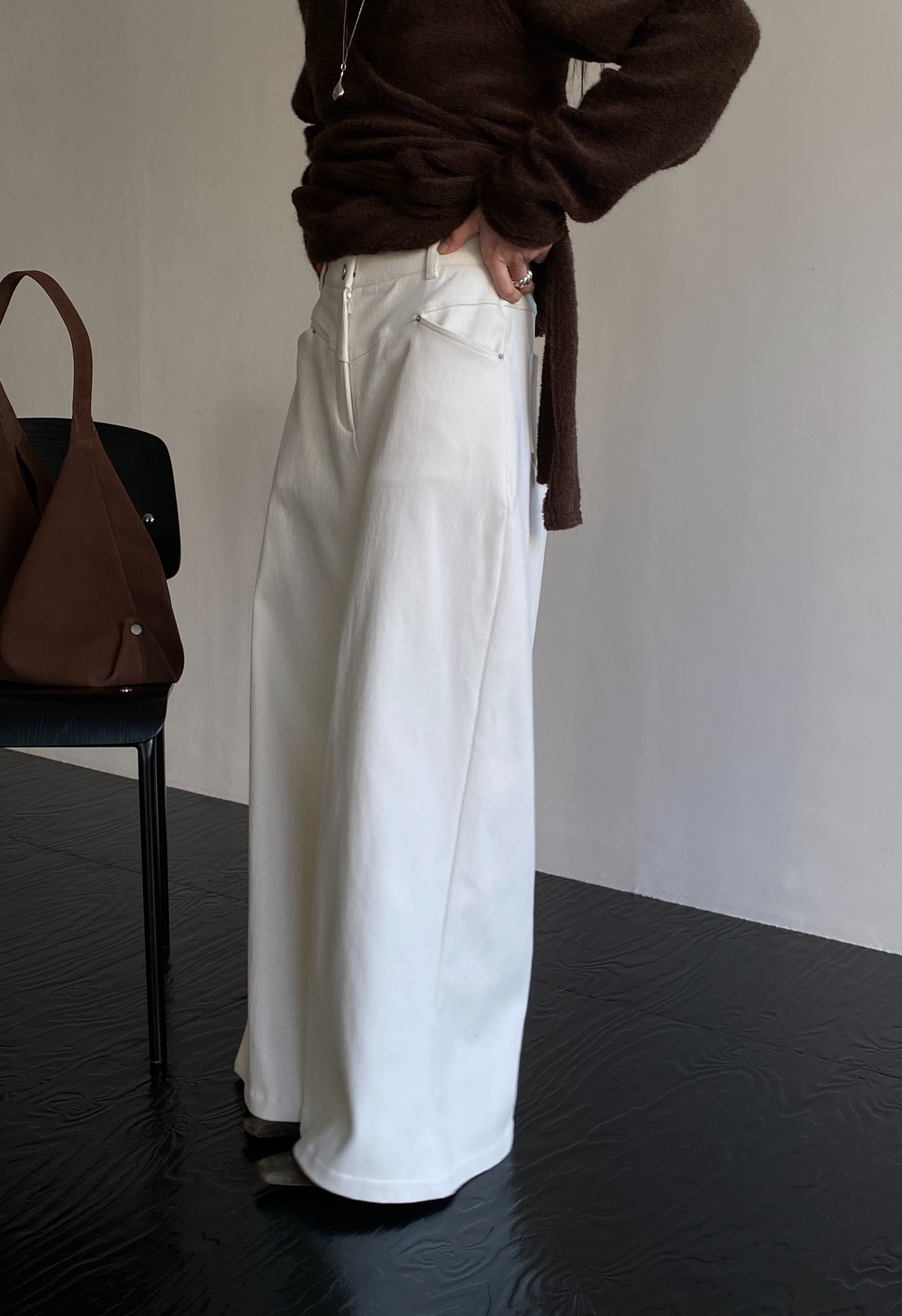 Cream Corduroy Wide leg pants