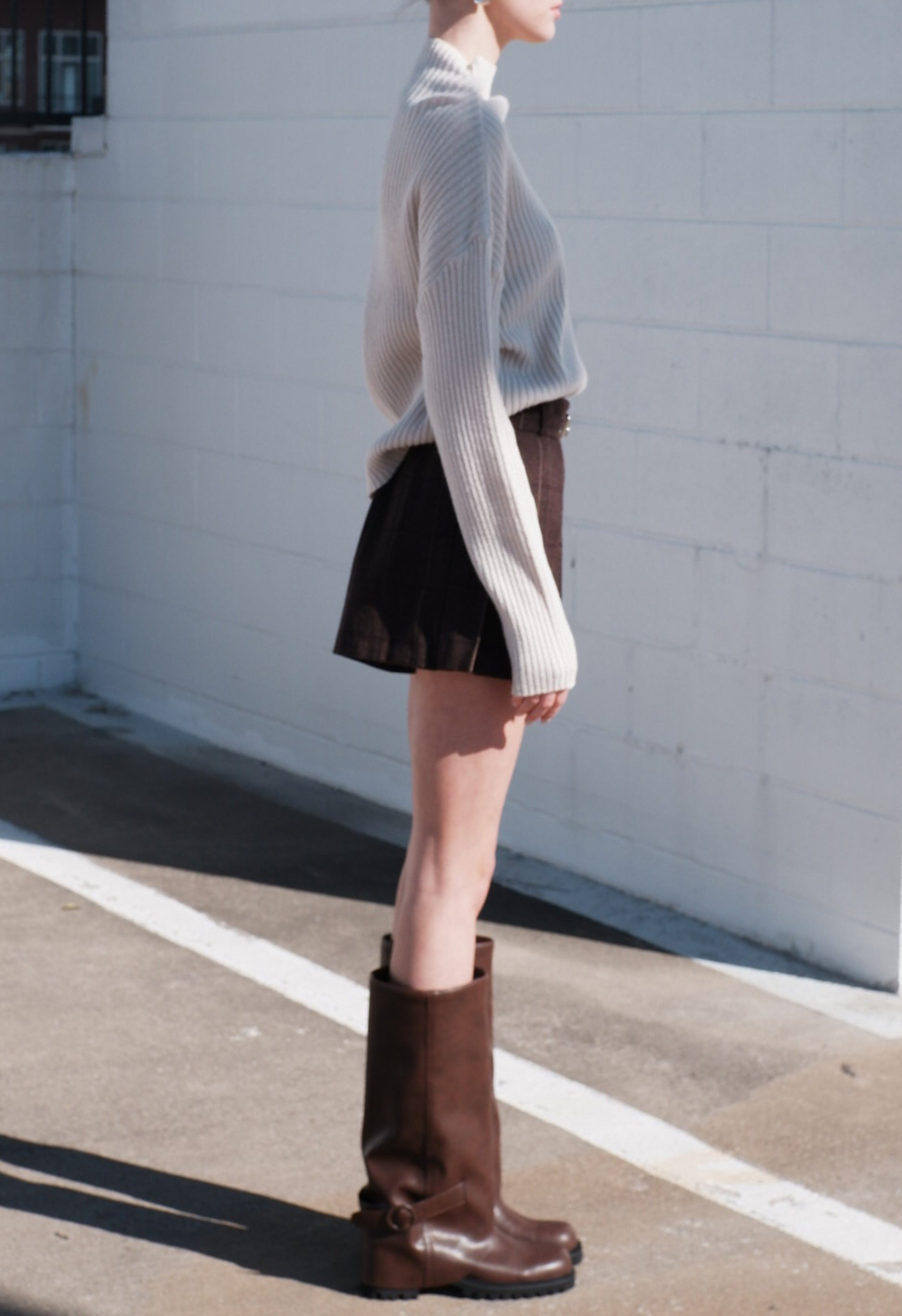 Brown Plaid Buckle Skort