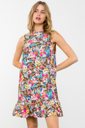 Sleeveless Floral Flutter Dress