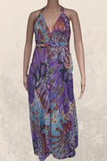 Sheer Halter Style CoverUp-Dress in a Purple Peacock Print