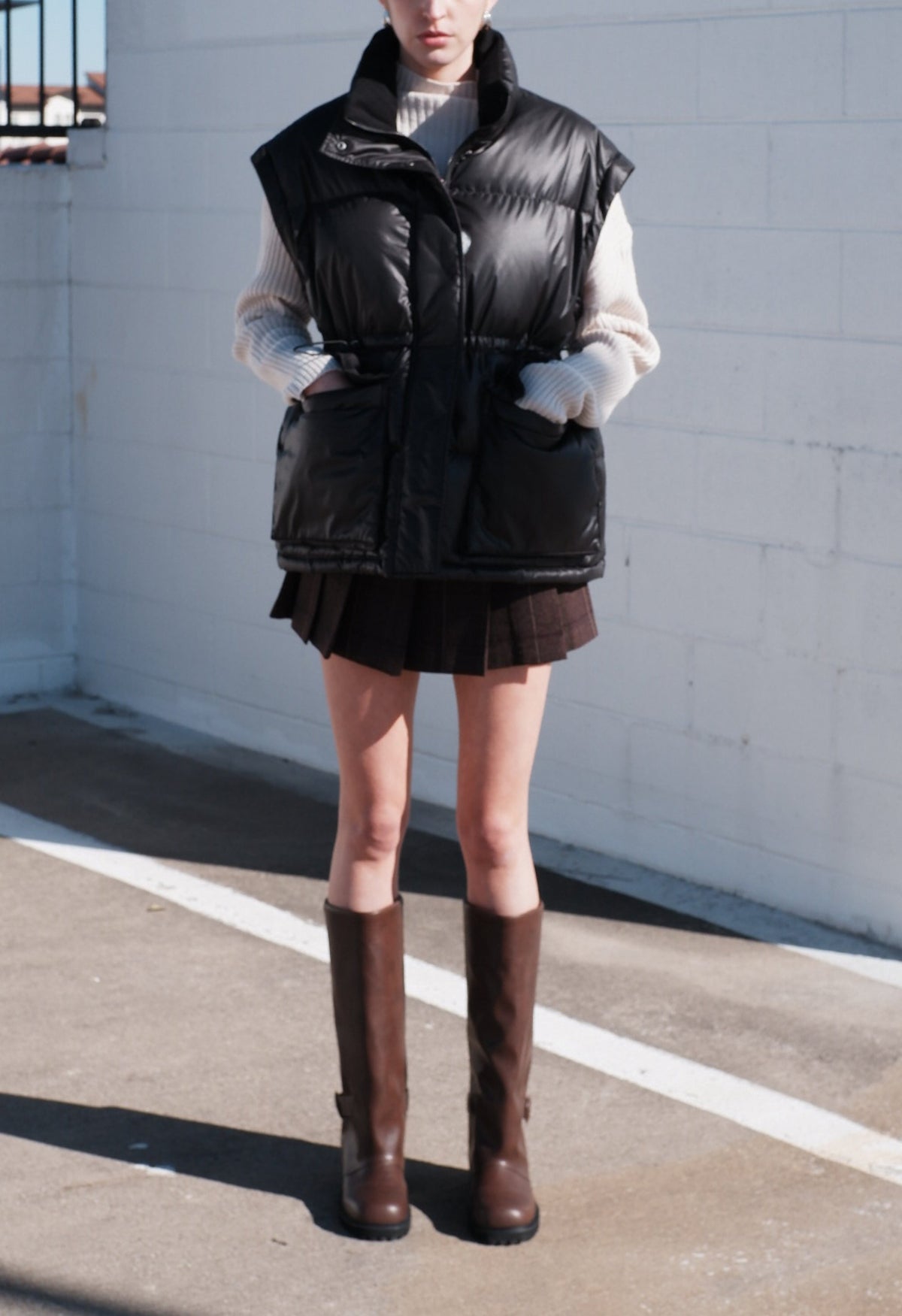 Brown Plaid Buckle Skort