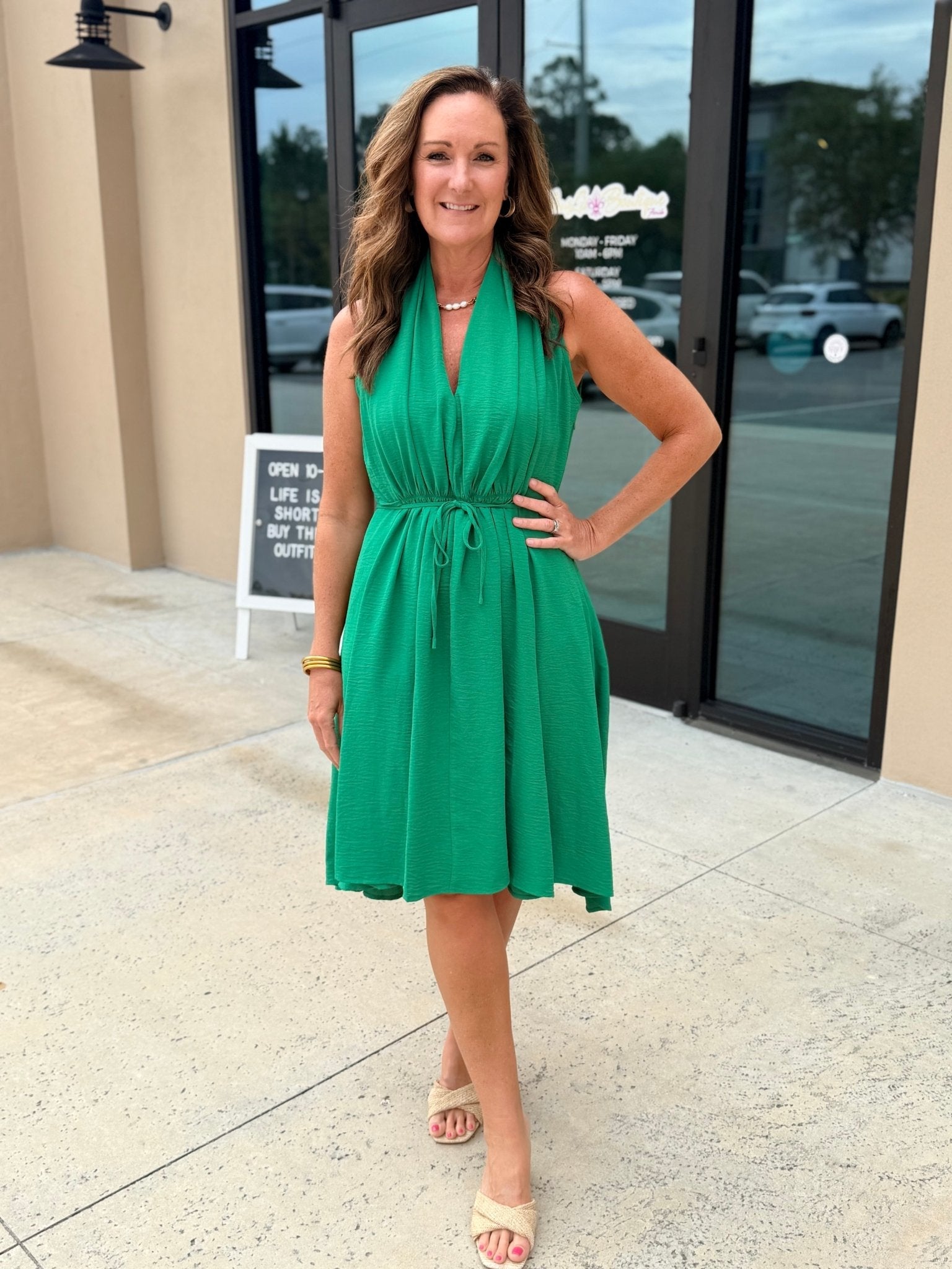 Molly Bracken Sleeveless Asymmetrical Dress Green