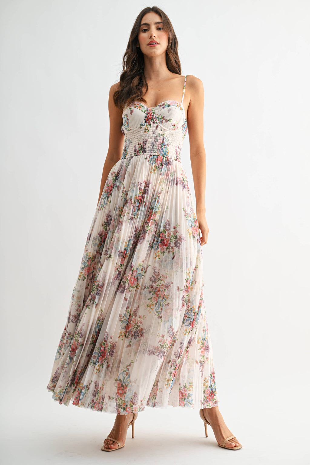 MIDNIGHT BLOOM PLEATED MAXI DRESS *FS