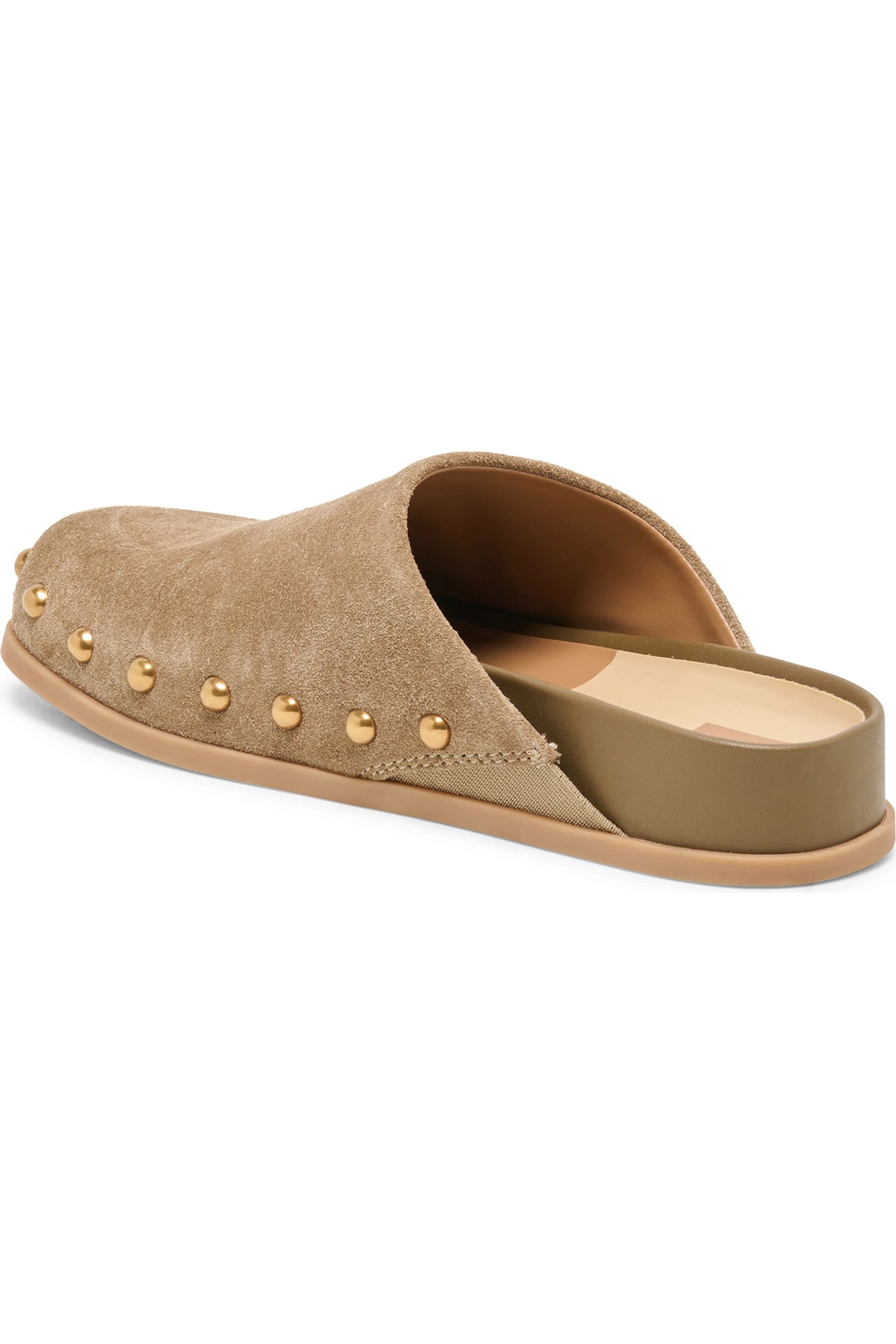 Joney Stud Flat Mule- Taupe Suede