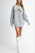 Bow Detail Cable Knit Oversized Sweater MIni Dress