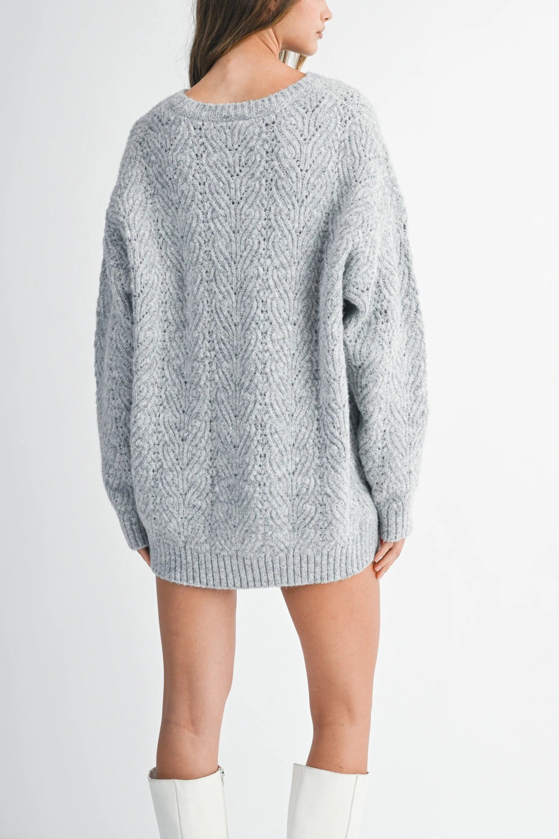 Bow Detail Cable Knit Oversized Sweater MIni Dress