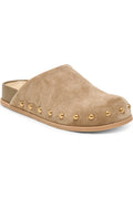 Joney Stud Flat Mule- Taupe Suede