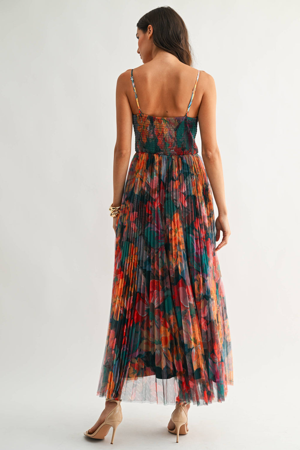 MIDNIGHT BLOOM PLEATED MAXI DRESS *FS