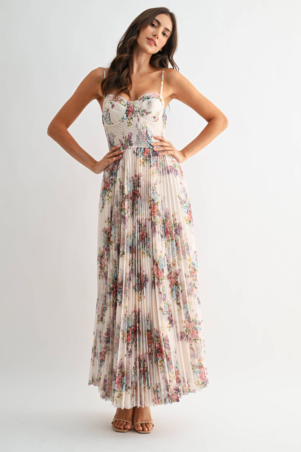 MIDNIGHT BLOOM PLEATED MAXI DRESS *FS