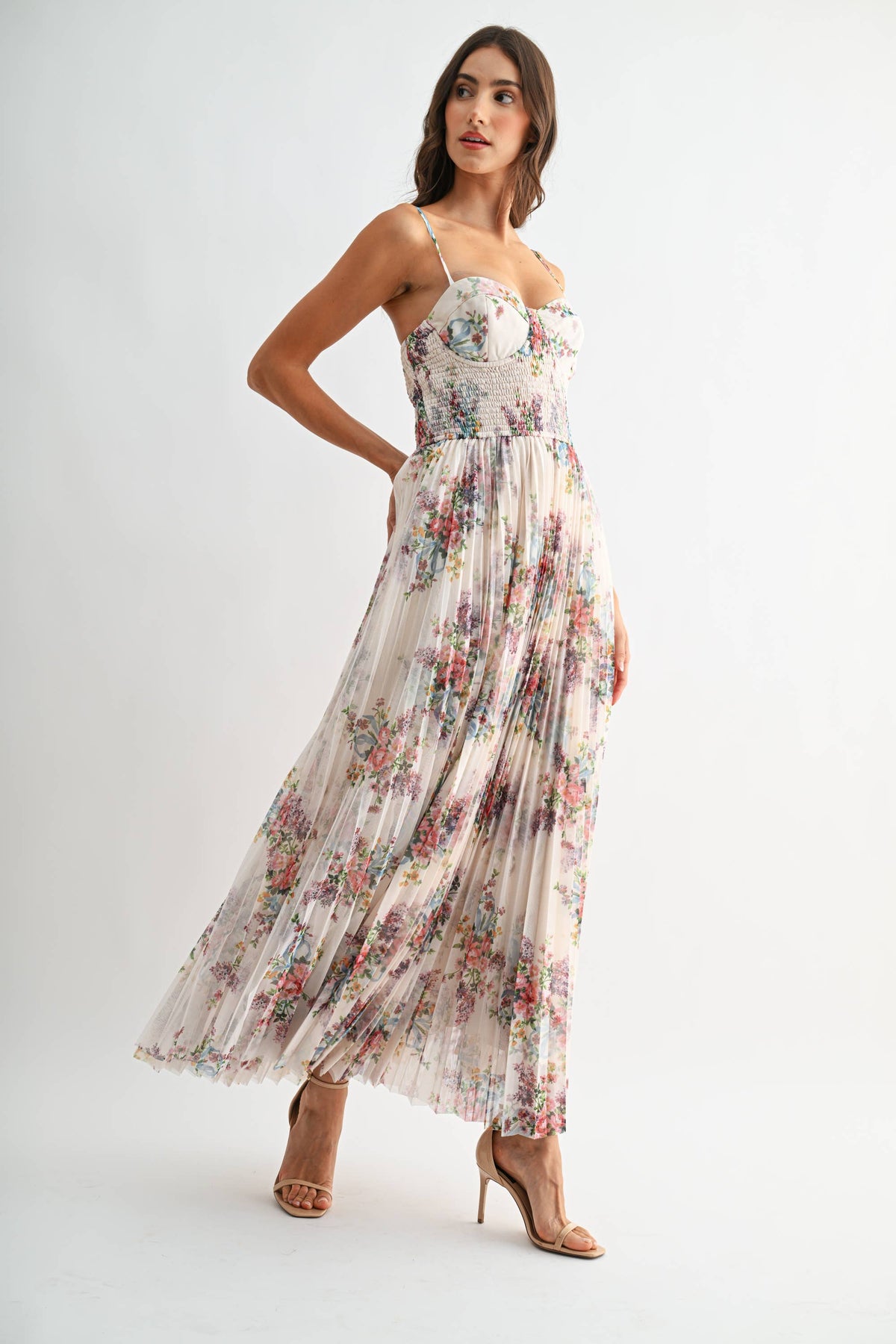 MIDNIGHT BLOOM PLEATED MAXI DRESS *FS