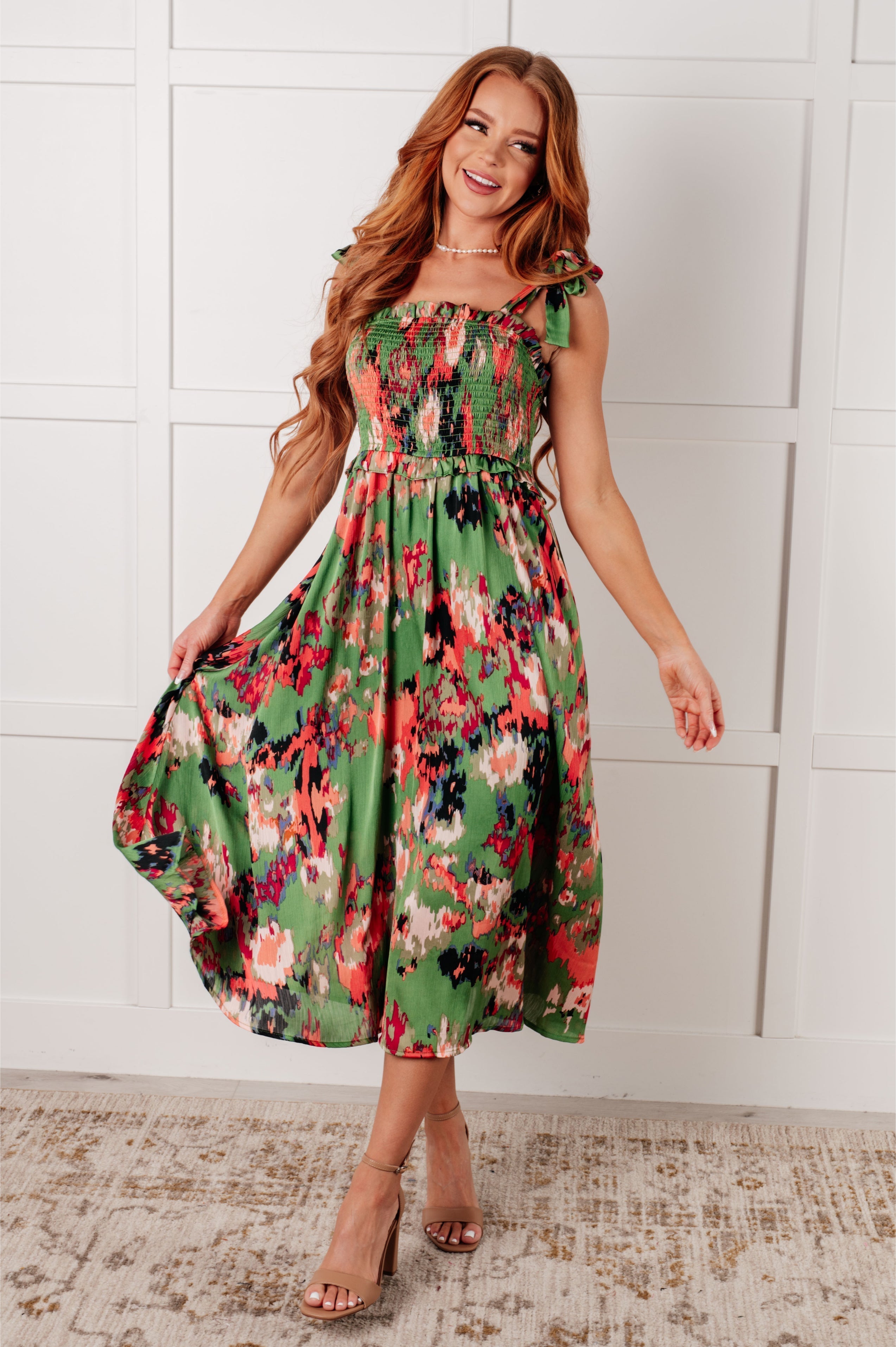 A Little While Longer Dress in Green (Online Exclusive)