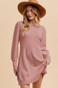 Wonderfully Worthy Long Puff Sleeve Sweater Mini Dress in Pink (Small to XL)
