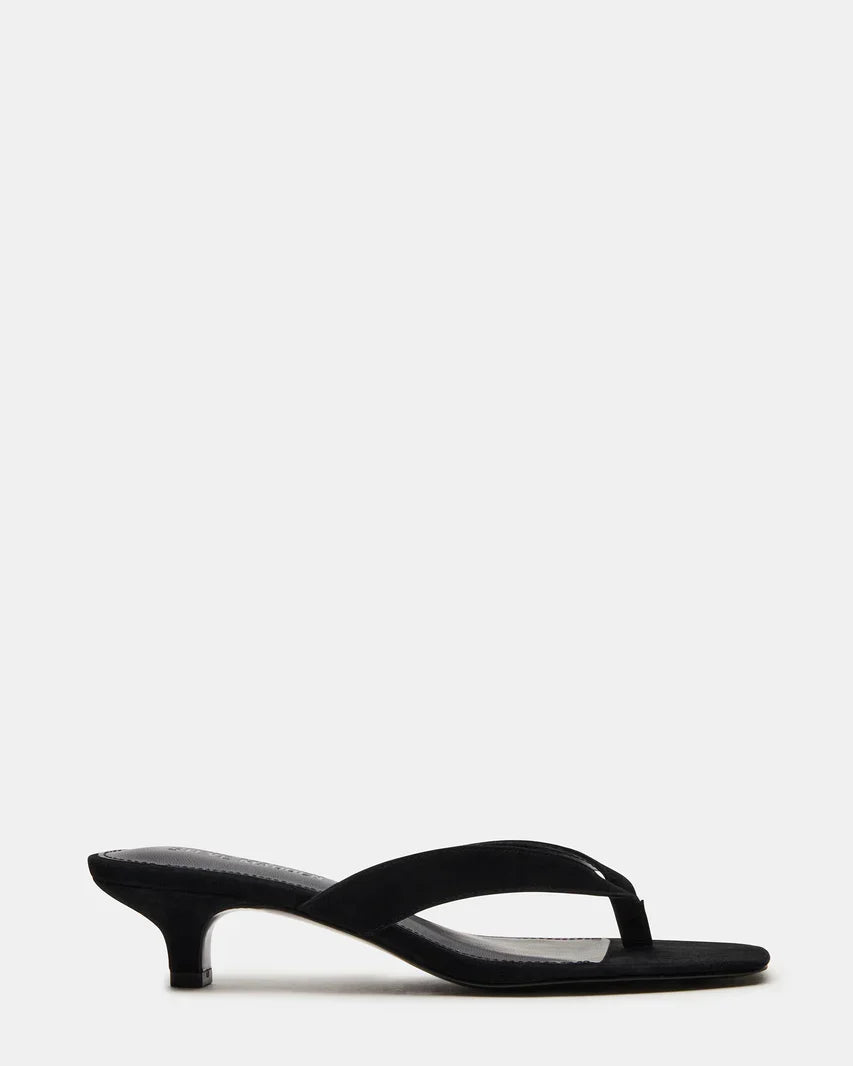 Tracie Black Suede Thong Strap Kitten Heels