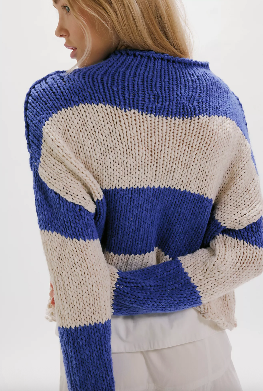 Free People Opal Rollneck Knit Stripe Sweater - Cobalt Combo