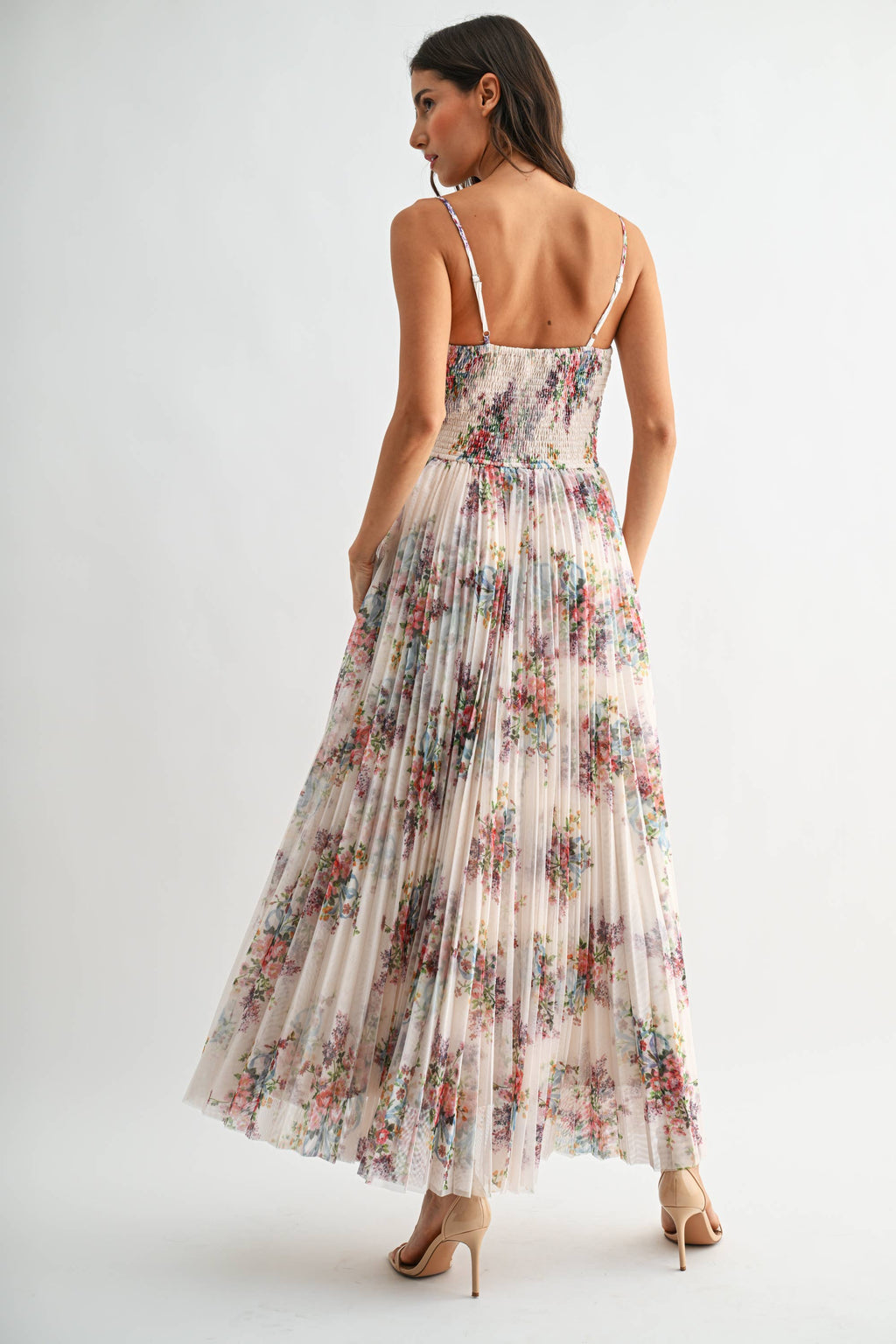MIDNIGHT BLOOM PLEATED MAXI DRESS *FS