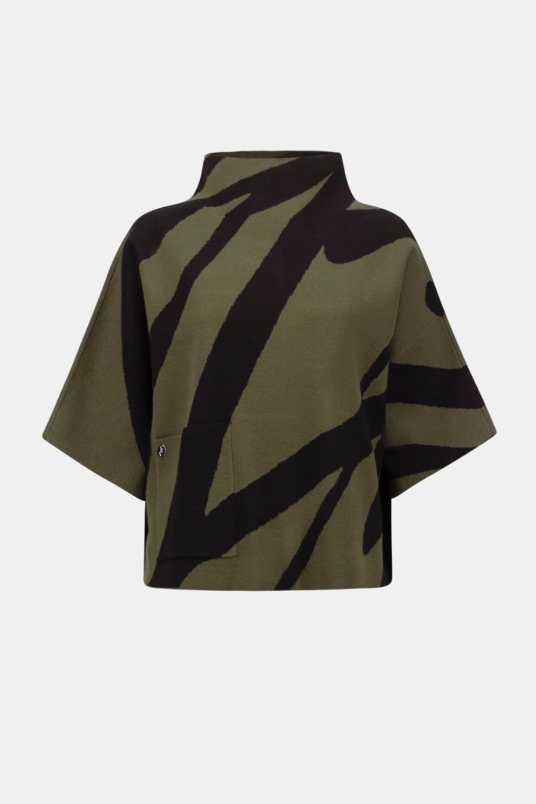 Abstract Jacquard Funnel-Neck Boxy Sweater