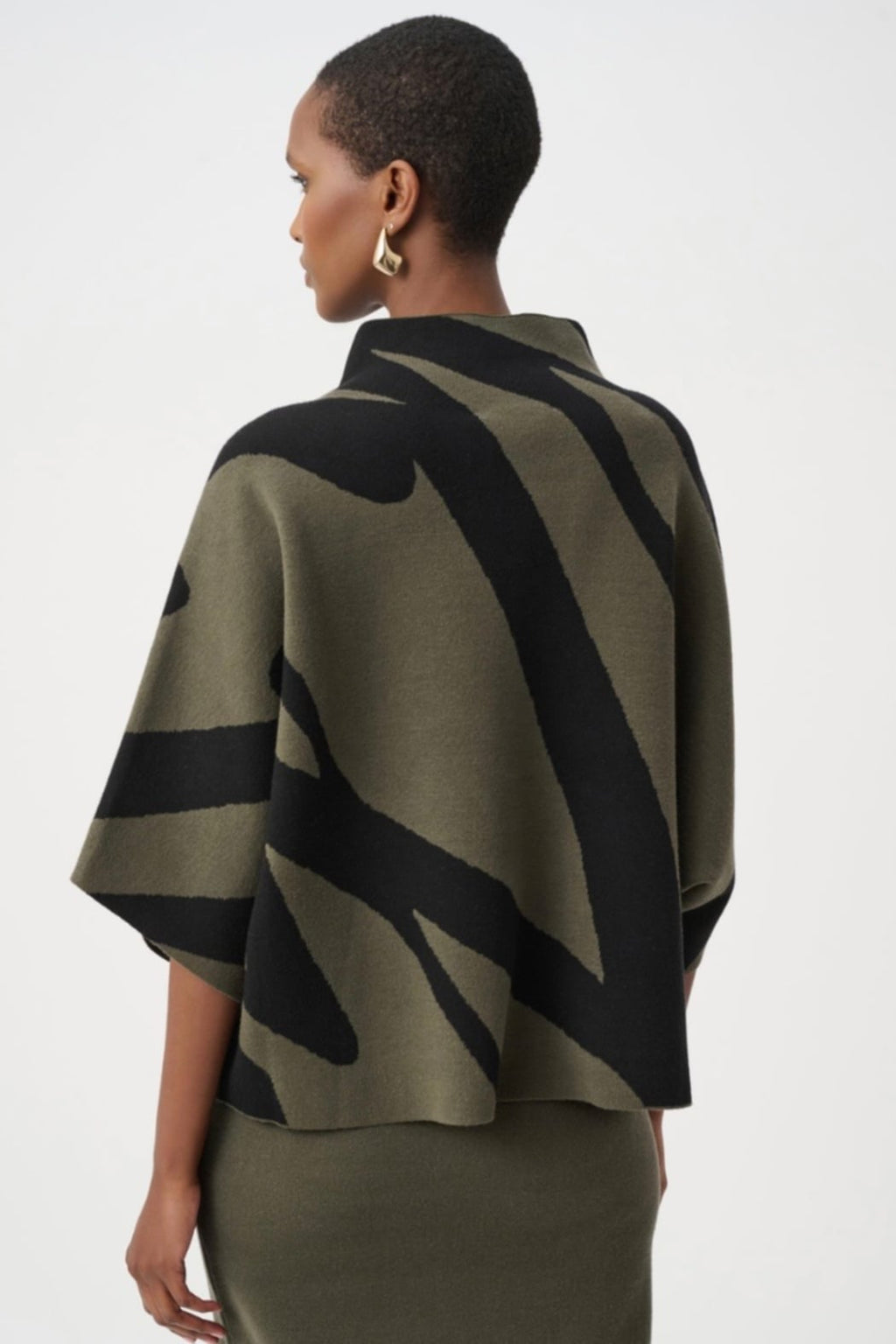 Abstract Jacquard Funnel-Neck Boxy Sweater