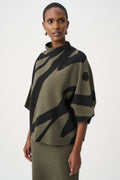 Abstract Jacquard Funnel-Neck Boxy Sweater