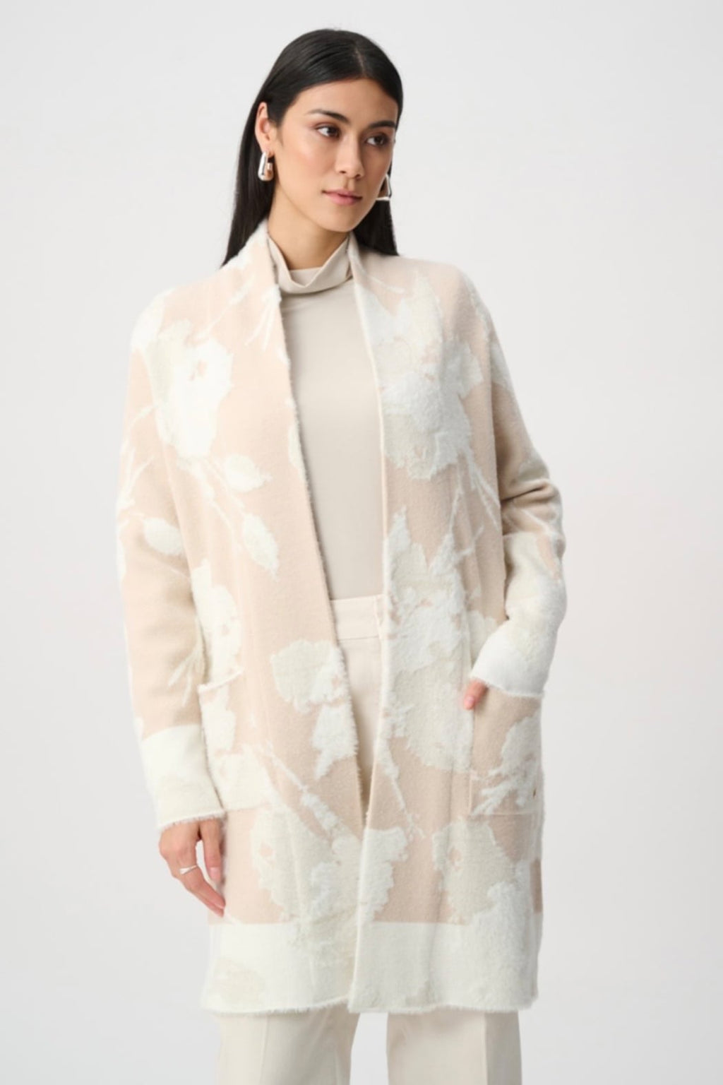 Abstract Jacquard Sweater Knit Long Cardigan
