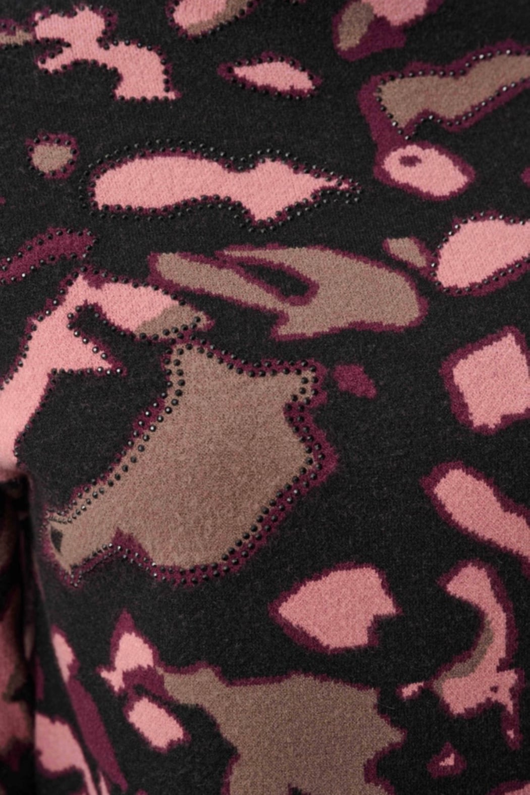 Abstract Jacquard Sweater with Rhinestone Detail