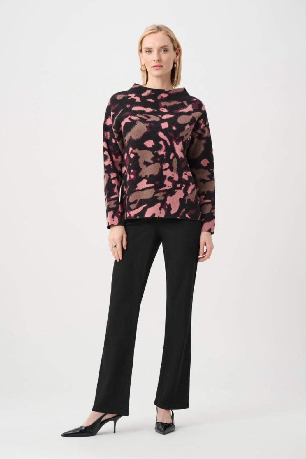 Abstract Jacquard Sweater with Rhinestone Detail