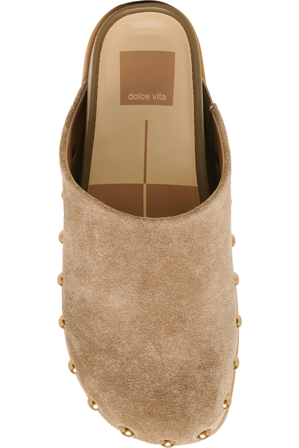 Joney Stud Flat Mule- Taupe Suede