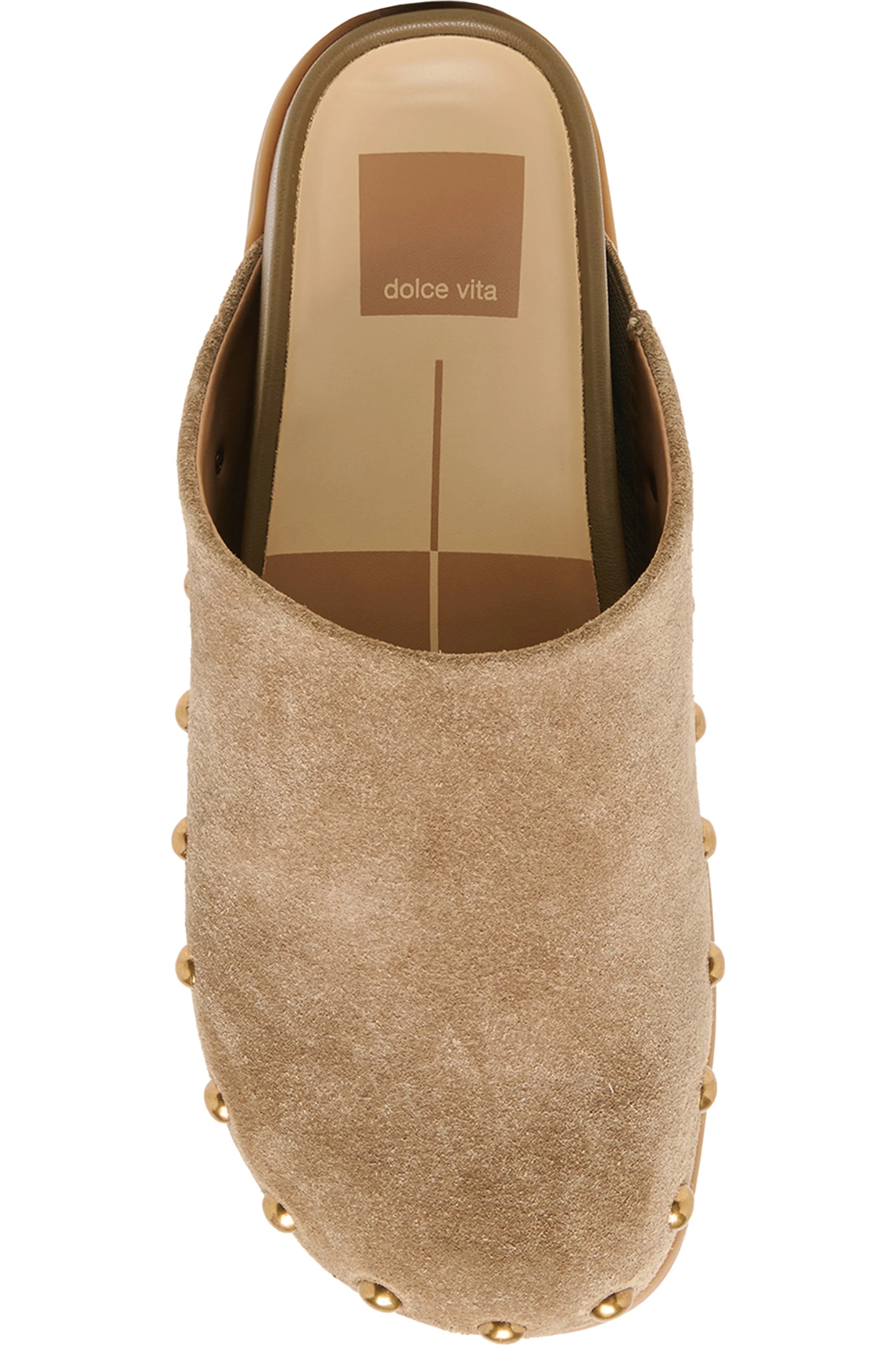 Joney Stud Flat Mule- Taupe Suede