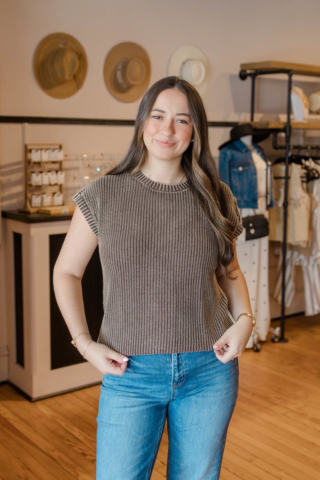 Acid Washed Back Button Knit Top