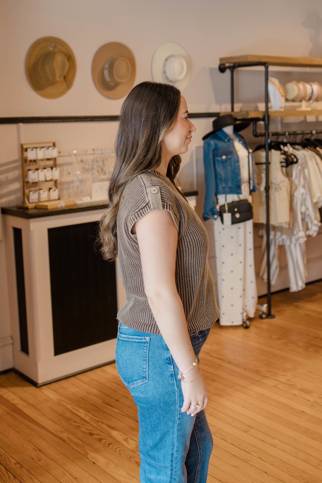Acid Washed Back Button Knit Top