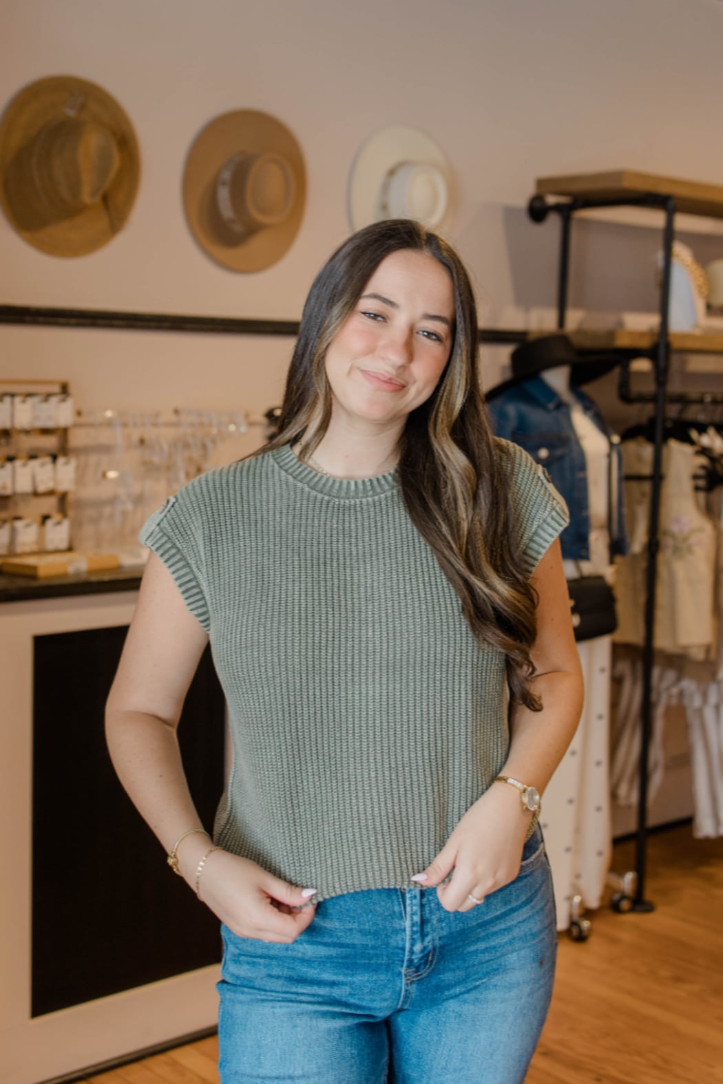 Acid Washed Back Button Knit Top