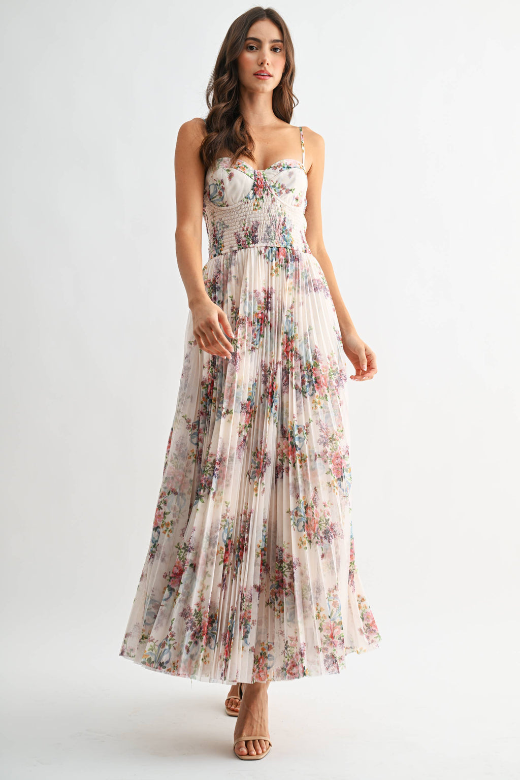 MIDNIGHT BLOOM PLEATED MAXI DRESS *FS
