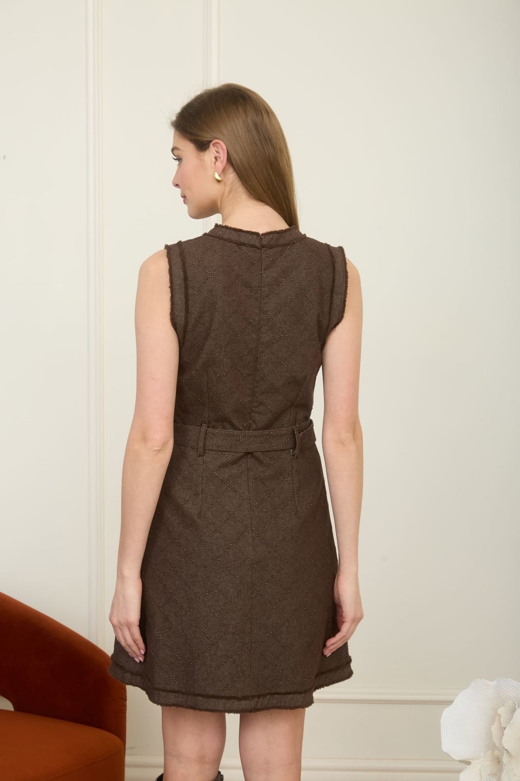 Belted Textured Mini Dress
