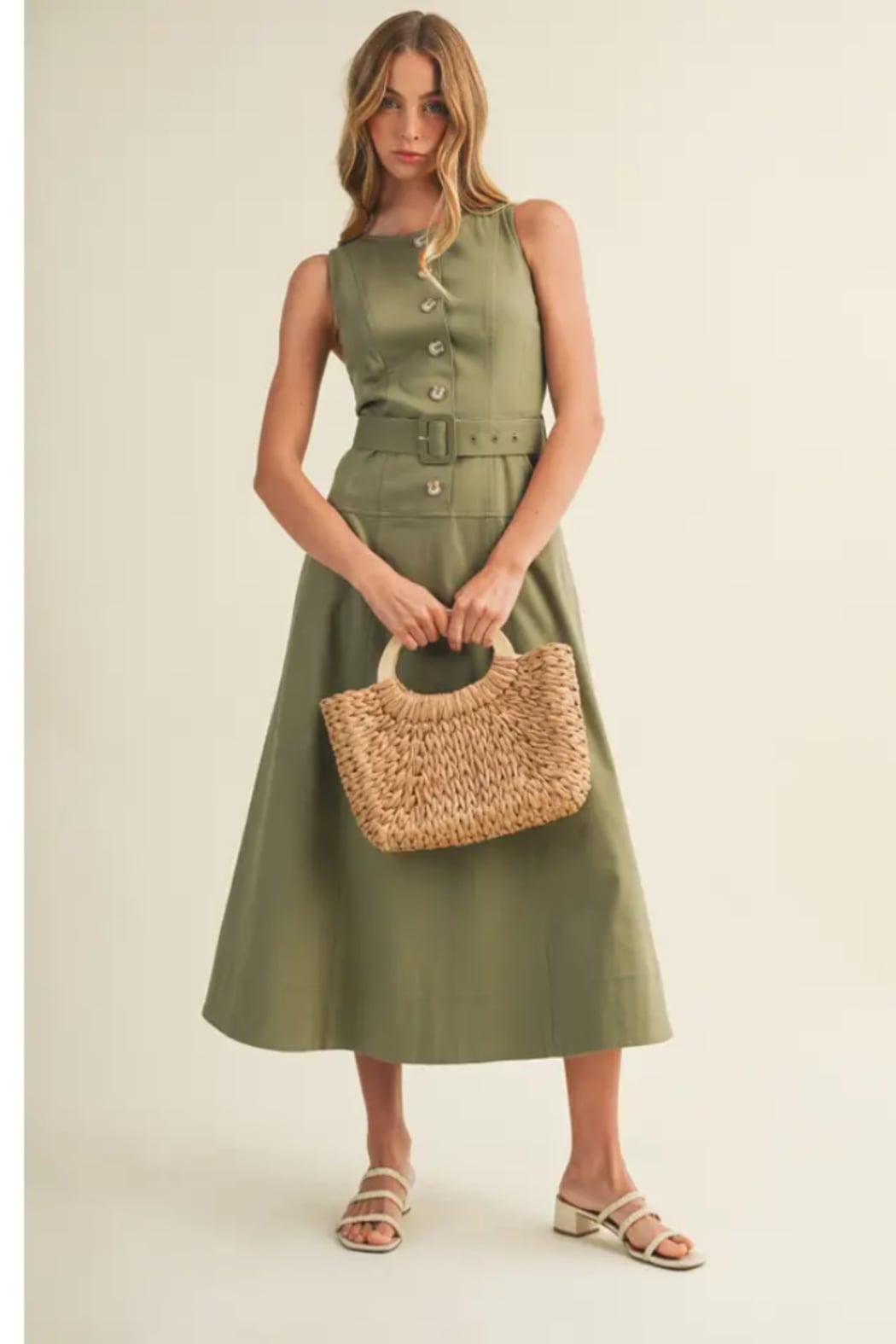 Belted Topstitch Maxi Dress