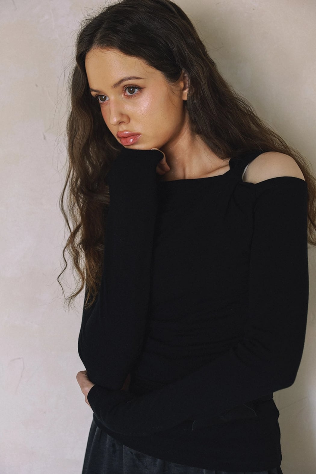 Black Long Sleeve Cut Out Shoulder Top