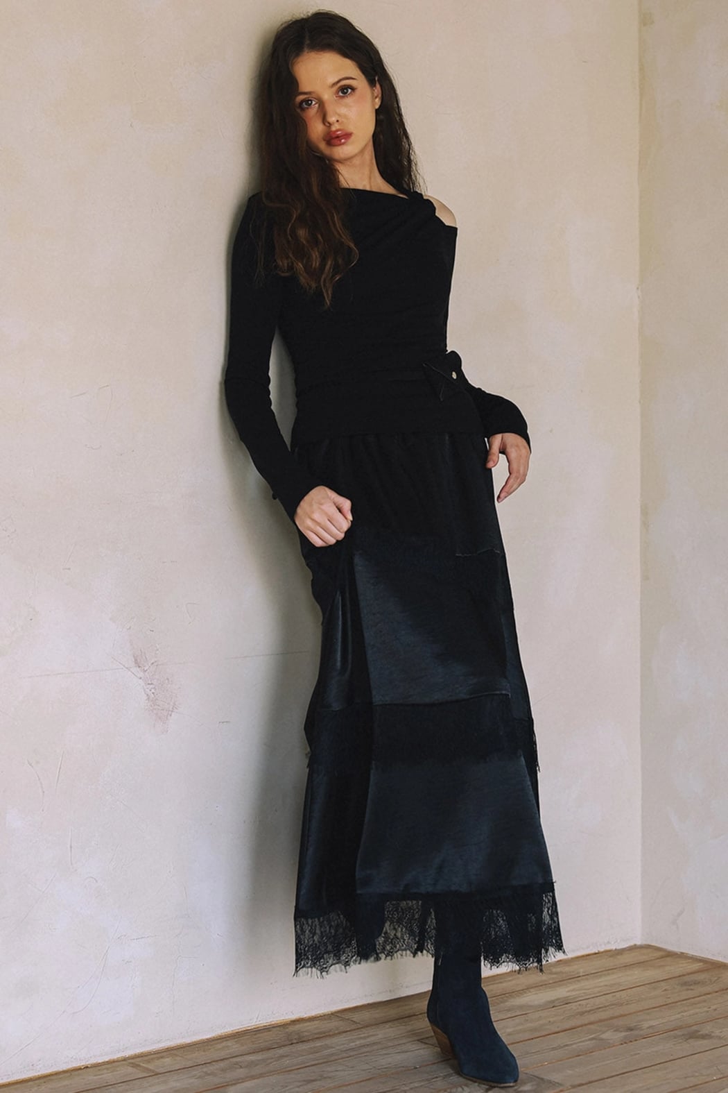 Black Long Sleeve Cut Out Shoulder Top