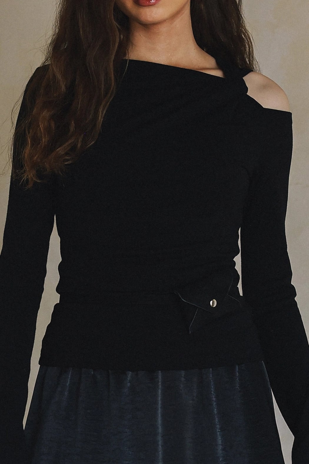 Black Long Sleeve Cut Out Shoulder Top