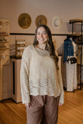 Boat Neck Scalloped Hem Open Knit Sweater