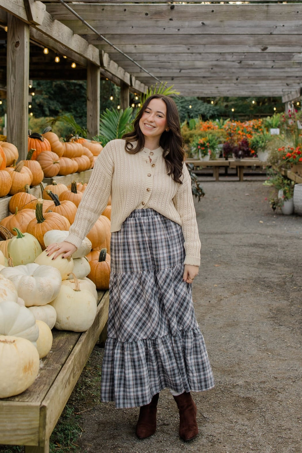 Boho Check Midi Skirt