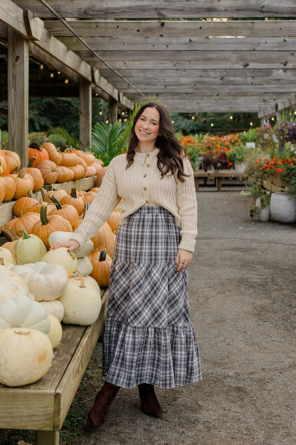 Boho Check Midi Skirt