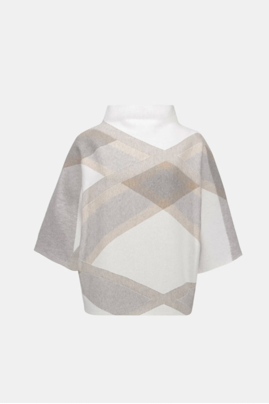 Brushed Viscose And Nylon Plaid Funnel-Neck Sweater