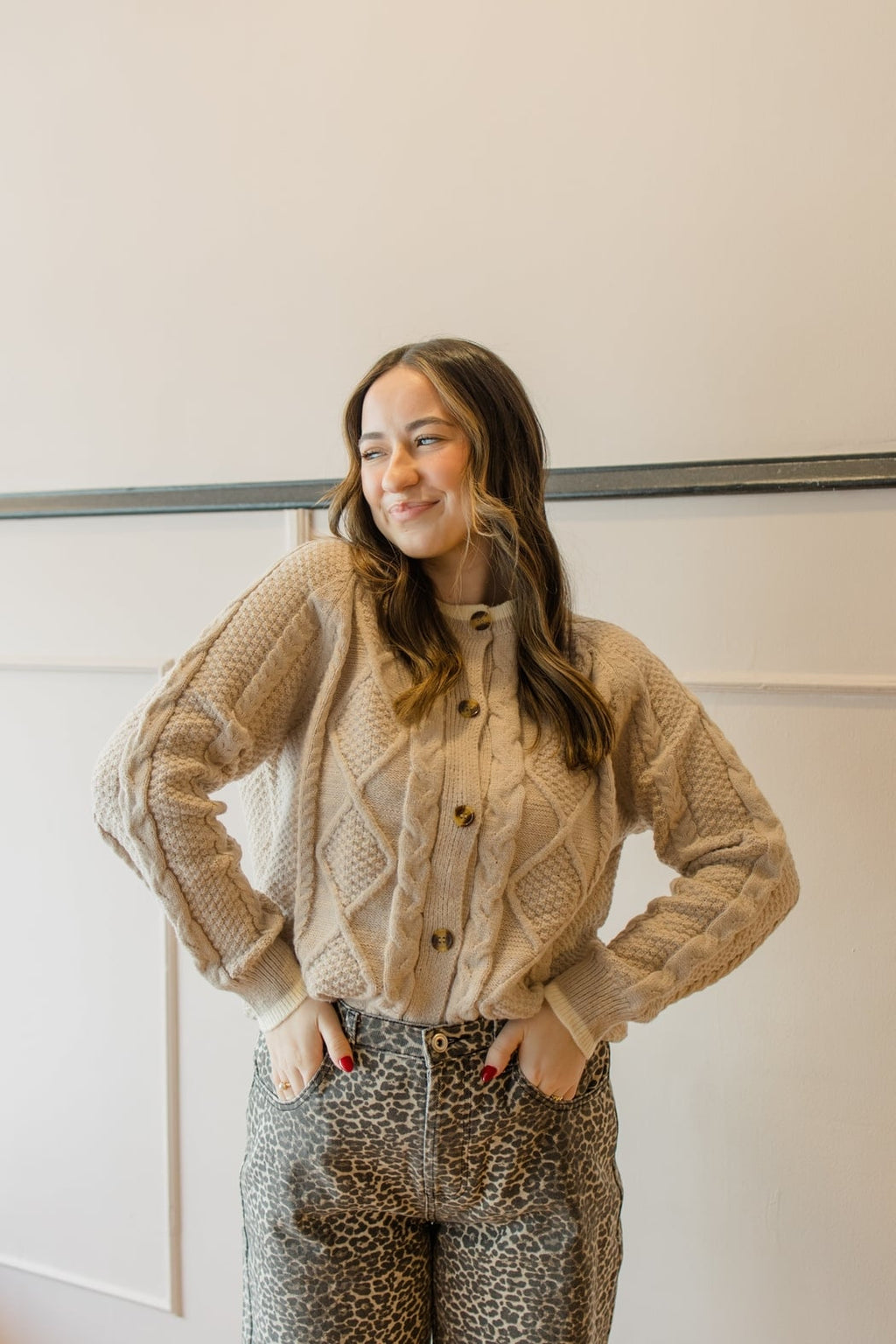 Button Down Cable Knit Sweater Cardigan