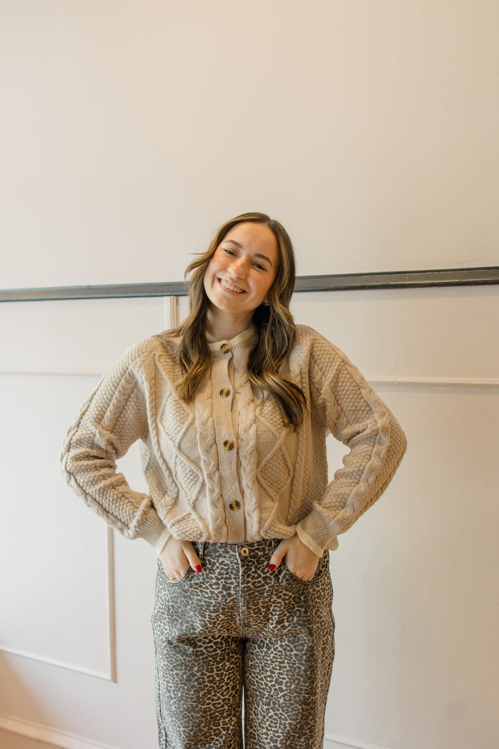 Button Down Cable Knit Sweater Cardigan