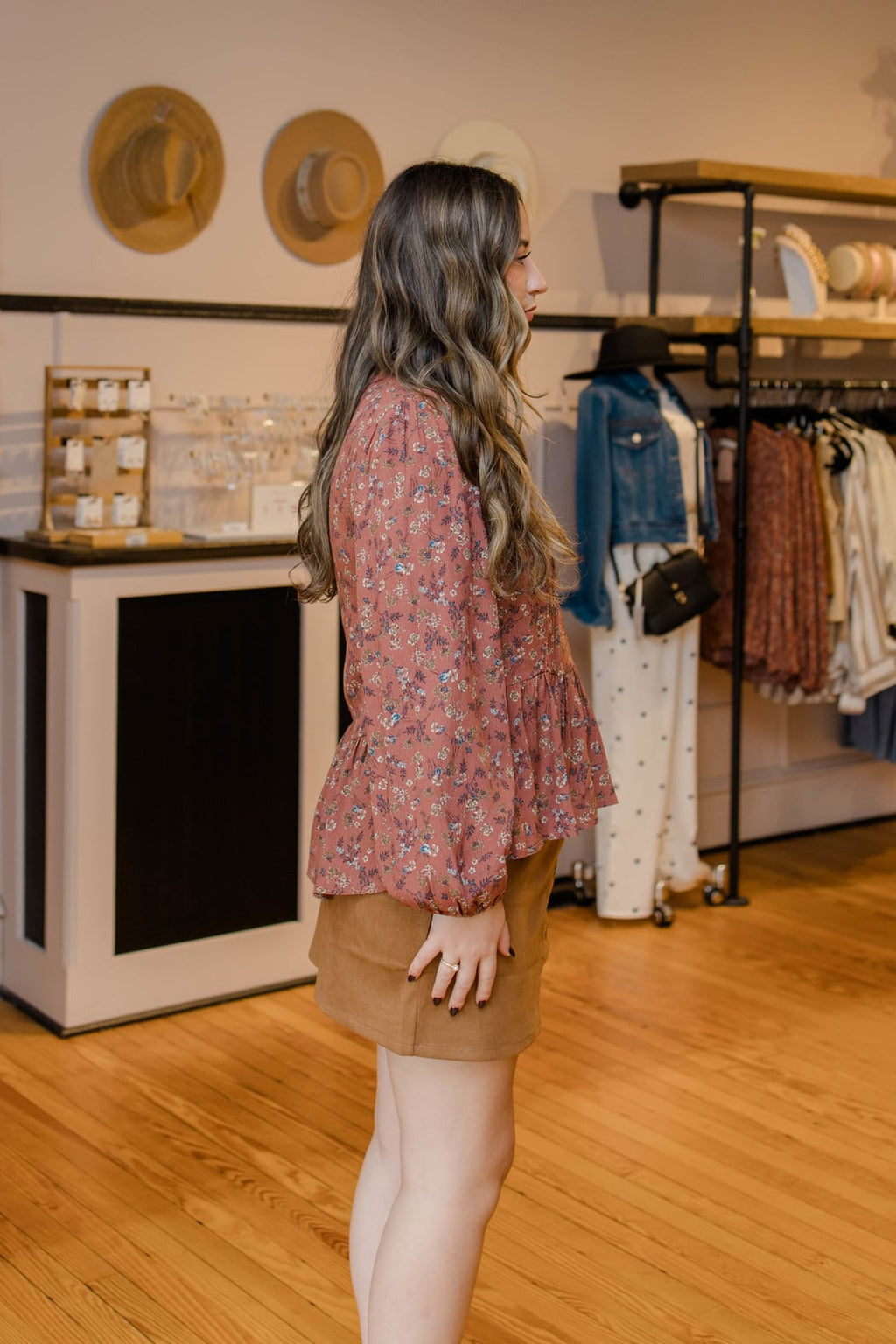 Button Down Faux Suede Mini Skirt