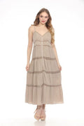 Button Front Spaghetti Strap Maxi Dress in Sand